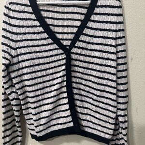 Old Navy Black & White Striped V-Neck Cardigan